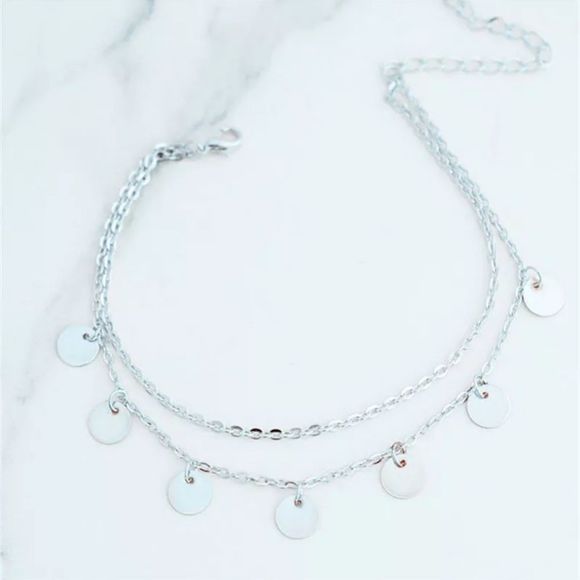 Golden Chain Anklet with Silver Colored Disc Coin Pendants - Picture 2 of 3